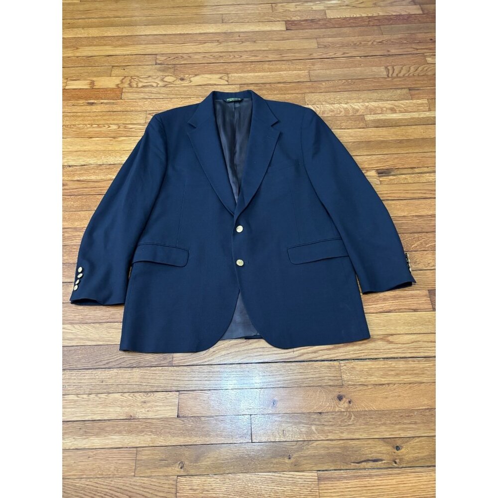 Deansgate Tailors Row Mens Blazer Jacket Sz 46L Navy Blue Wool w/ Gold Buttons